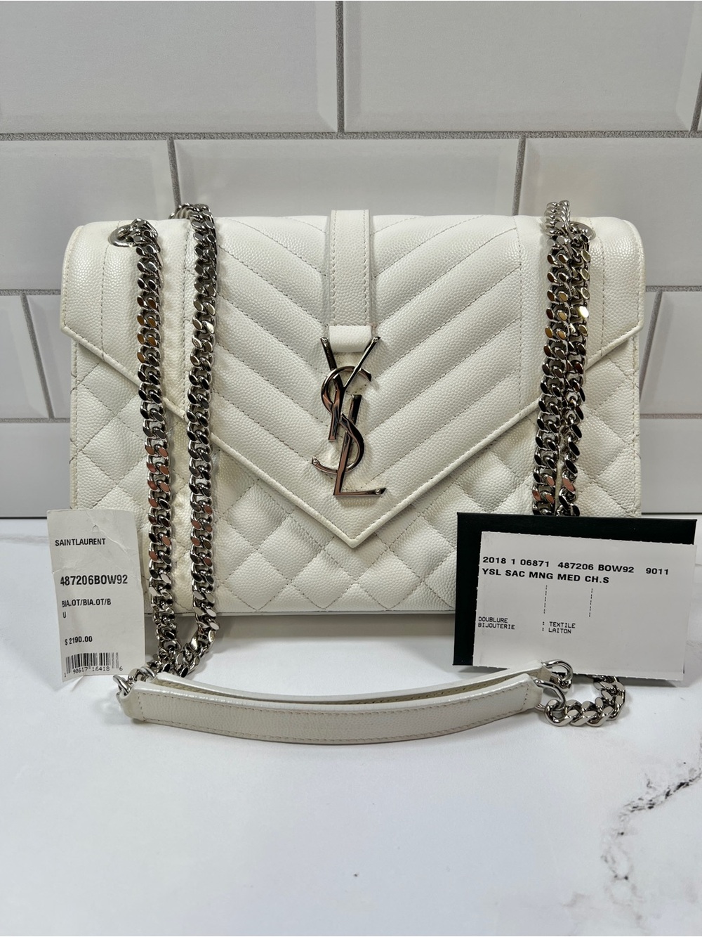 YSL Yves Saint Laurent Quilted Grain Envelope Crossbody Bag Shoulder Purse